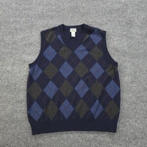 LL Bean Sweater Vest Mens XL Blue‎ Lambswool Argyle V Neck Knit Pullover Preppy